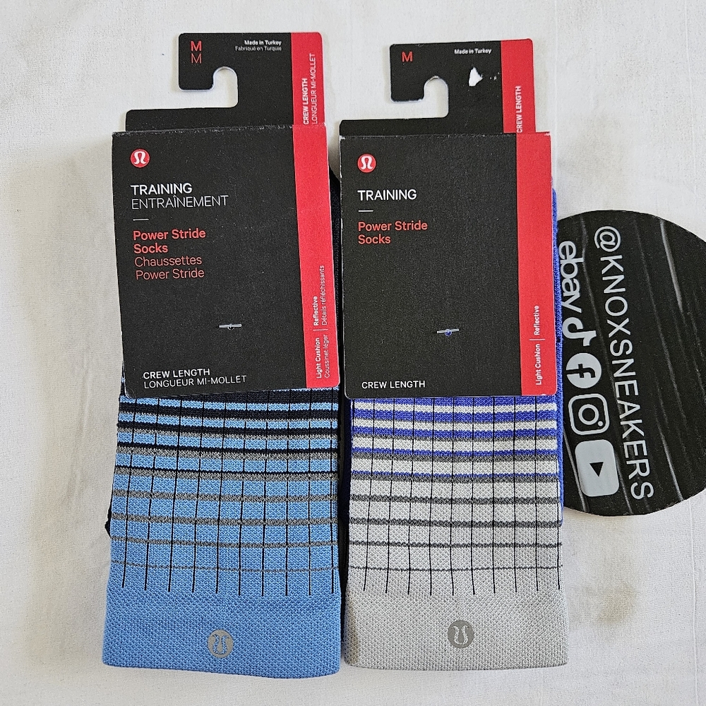 TWO Lululemon Power Stride Crew Socks Reflective Blue Men's Size Medium 6-9
